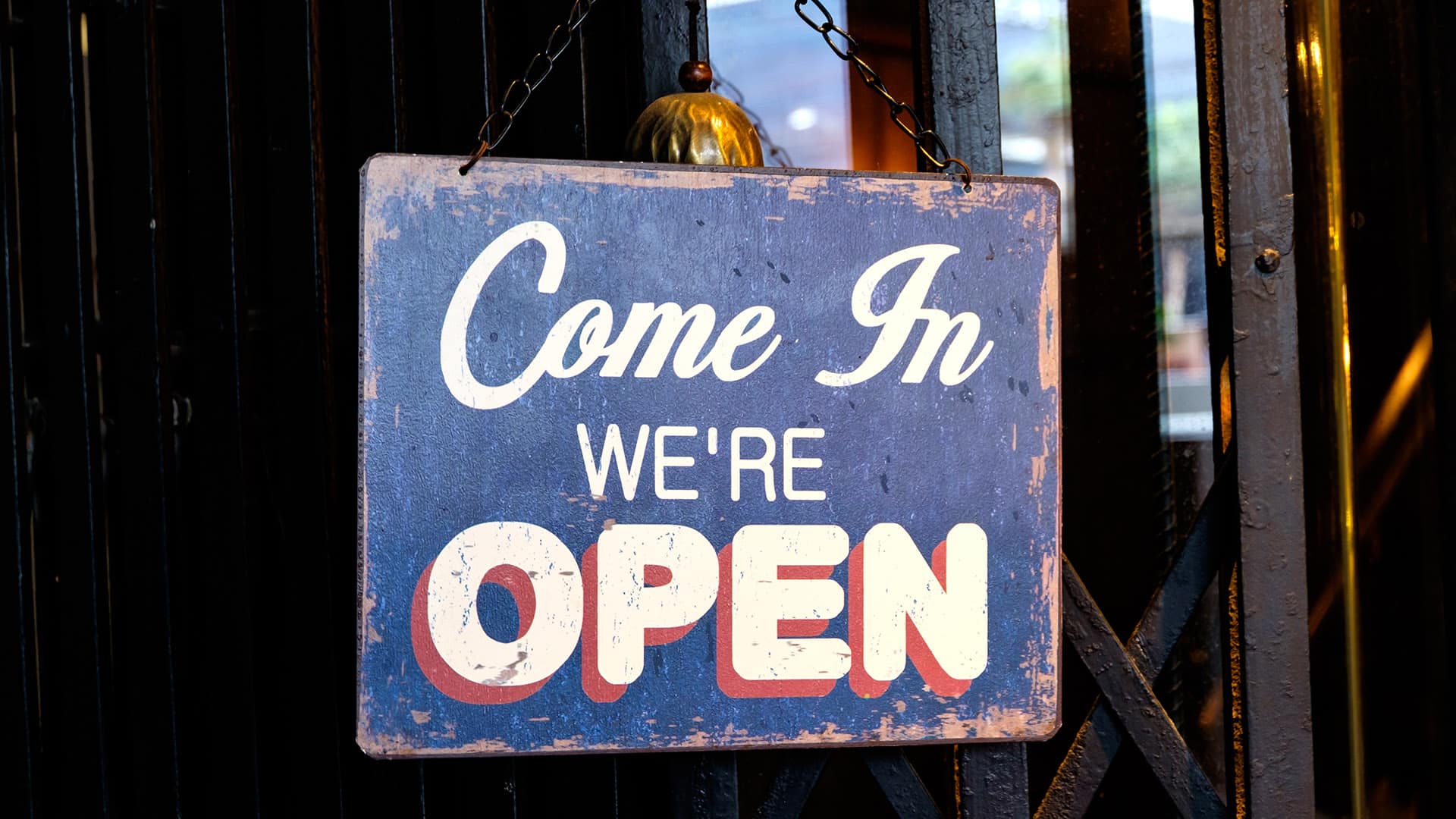 Open sign on the door