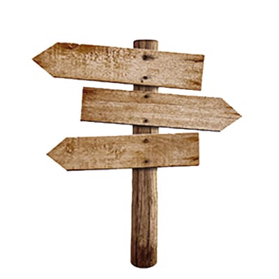 wooden arrow sign post or road signpost isolated